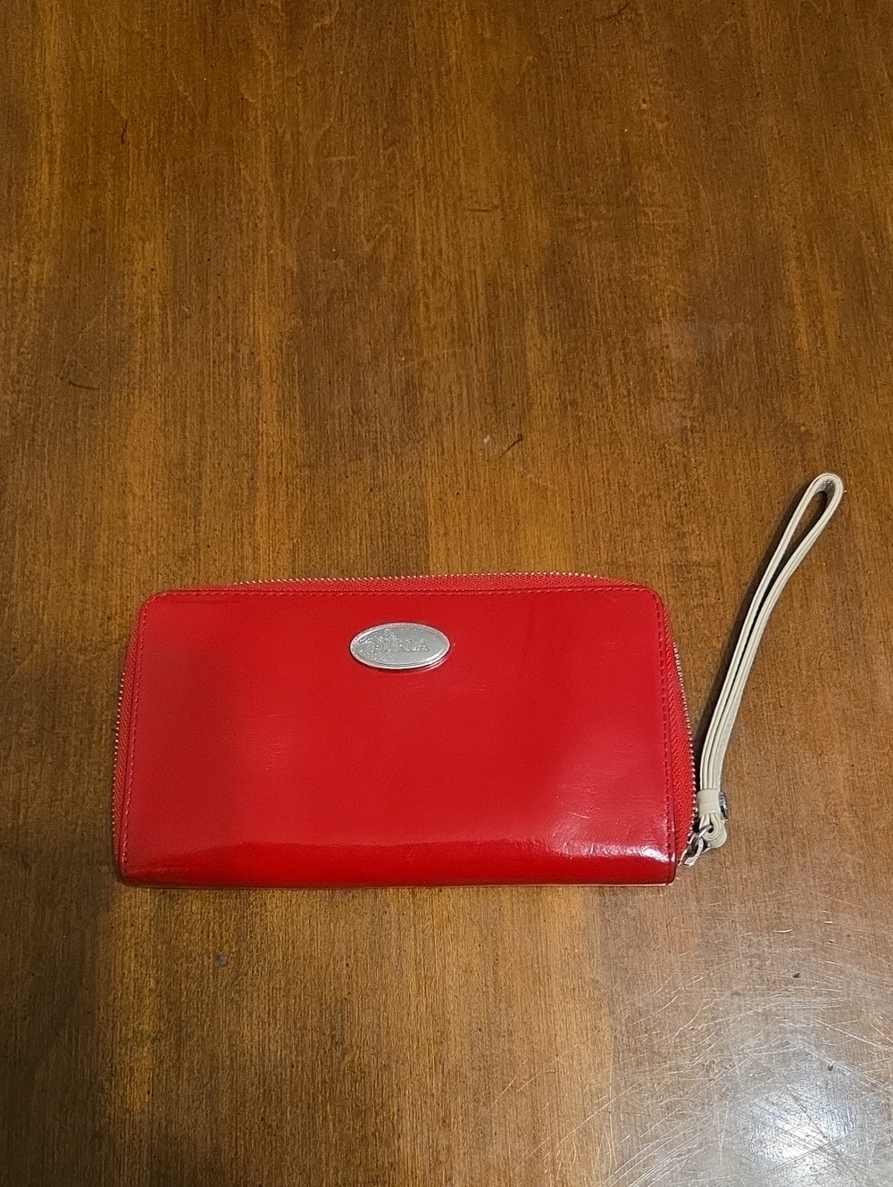 Furla Red Zip-Around Wristlet wallet with Contrast Strap